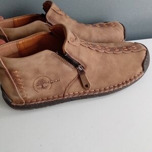 Alcubieree Sport Tan Brown Leather Reflexology Loafers Side Zip Mens Shoes